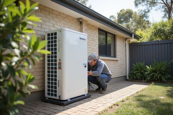 Modern heat pump hot water system installation in Perth home